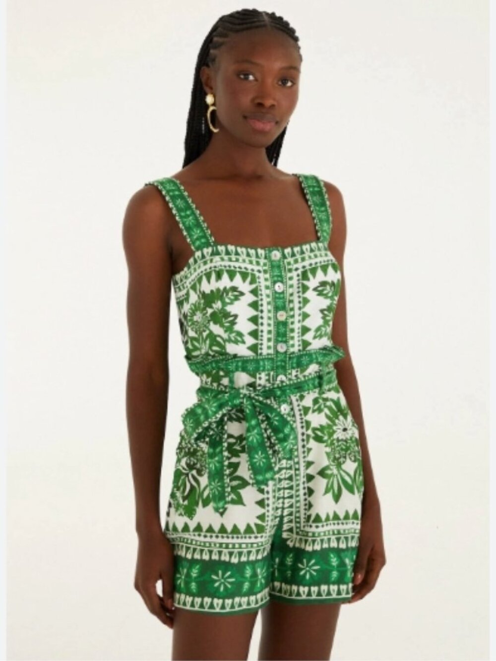 Farm Rio Green/White Flora Tapestry Romper Size Medium NWT